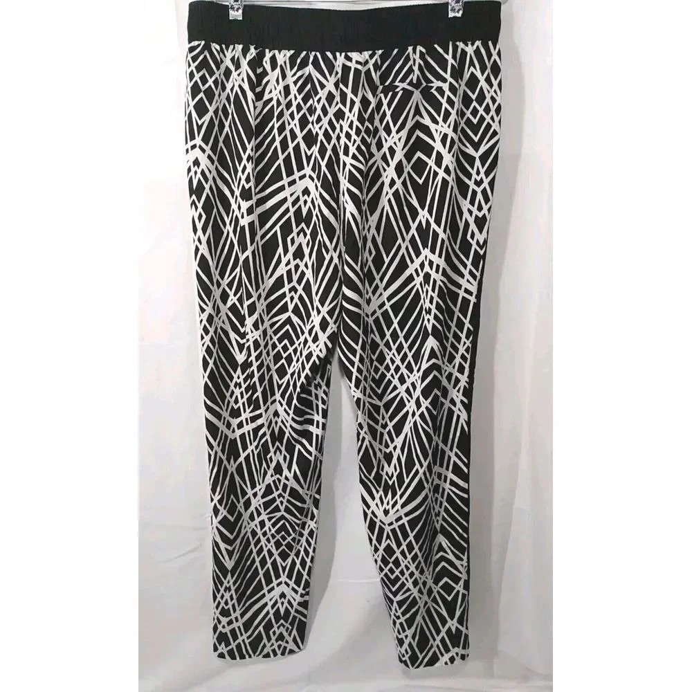 Calvin Klein Women Black White pull on lightweight casual‎ pants Size Large